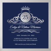 Zilveren zwemmen op blauw 25th Wedding Jubileum Poster (Voorkant)