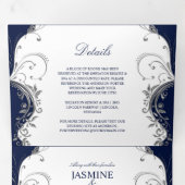 Zilveren zwemmen op het marineschip White Wedding Drieluik Uitnodiging (Binnenzijde eerst)