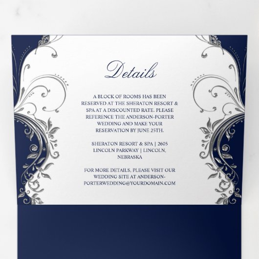 Zilveren zwemmen op het marineschip White Wedding Drieluik Uitnodiging (Binnenzijde eerst)