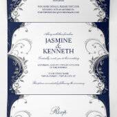 Zilveren zwemmen op het marineschip White Wedding Drieluik Uitnodiging (Binnenkant midden)