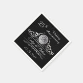 Zilveren zwemmen op zwart 25th Wedding Jubileum Servet (Hoek)