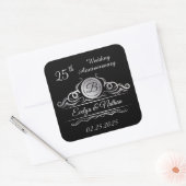 Zilveren zwemmen op zwart 25th Wedding Jubileum Vierkante Sticker (Envelop)
