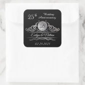 Zilveren zwemmen op zwart 25th Wedding Jubileum Vierkante Sticker (Tas)