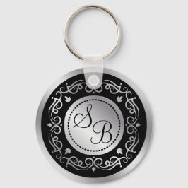 Zilveren zwemmen op zwart huwelijk monogrammen sleutelhanger