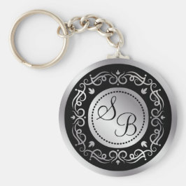 Zilveren zwemmen op zwart huwelijk monogrammen sleutelhanger