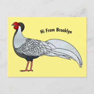 Zilverfazant vogel cartoon illustratie  briefkaart