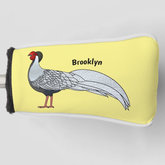 Zilverfazant vogel cartoon illustratie golfheadcover (Voorkant)