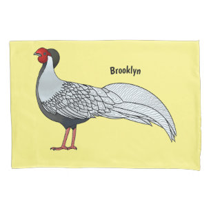 Zilverfazant vogel cartoon illustratie kussensloop