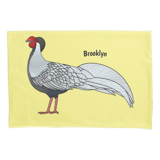 Zilverfazant vogel cartoon illustratie kussensloop (Voorkant)