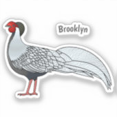 Zilverfazant vogel cartoon illustratie sticker (Voorkant)