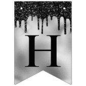 Zilverflesolie en zwarte druppelglitter Birthday Vlaggetjes (Tweede vlag)