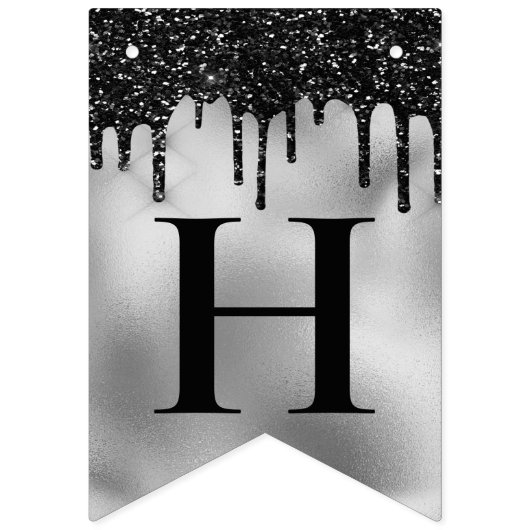 Zilverflesolie en zwarte druppelglitter Birthday Vlaggetjes (Tweede vlag)