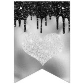 Zilverflesolie en zwarte druppelglitter Birthday Vlaggetjes (Eerste vlag)