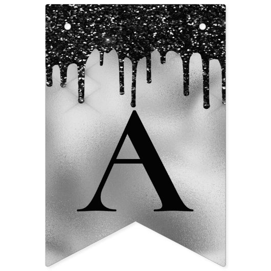 Zilverflesolie en zwarte druppelglitter Birthday Vlaggetjes (Derde vlag)