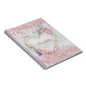 Zilverflorale blush roze glitter naam geometrisch notitieboek (Rechterzijde)