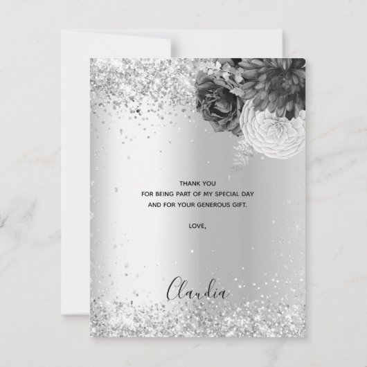Zilverfloralen elegant bedankkaart (Achterkant)
