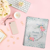 Zilverfloralen groene glitter sparkles notitieboek