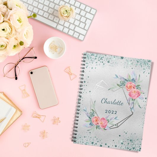 Zilverfloralen groene glitter sparkles notitieboek
