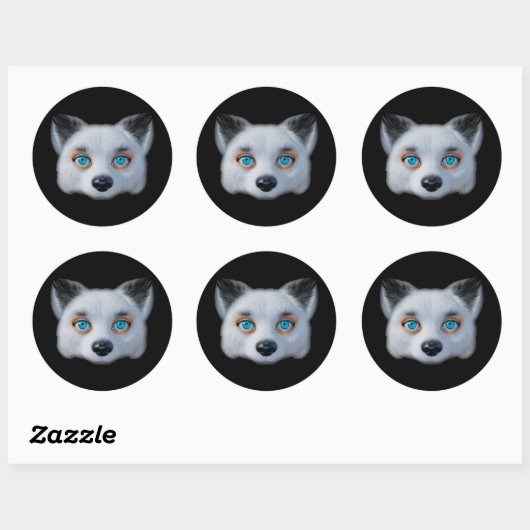 Zilverfoe blauwe ogen ronde sticker (Vel)