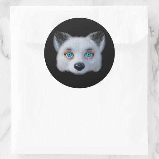 Zilverfoe blauwe ogen ronde sticker (Tas)