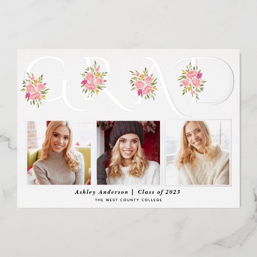 Zilverfolie AFSTUDEERDER foto afstuderen bekendmak Folie Uitnodiging (Voorkant)