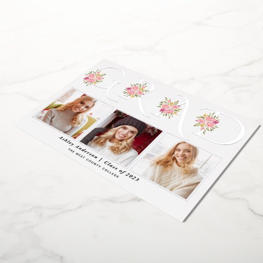 Zilverfolie AFSTUDEERDER foto afstuderen bekendmak Folie Uitnodiging (Gedraaid)