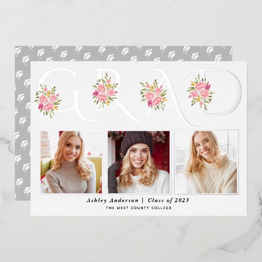 Zilverfolie AFSTUDEERDER foto afstuderen bekendmak Folie Uitnodiging (Voorkant / Achterkant)