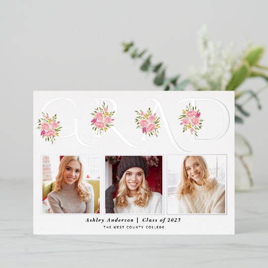 Zilverfolie AFSTUDEERDER foto afstuderen bekendmak Folie Uitnodiging (Staand Voorkant)