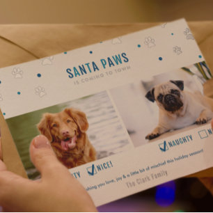 Zilverfolie & Blauwe Kerstmanpoot Twee Honden Foto Folie Feestdagenkaart