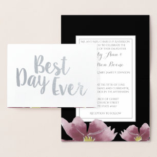 Zilverfolie Bloem Typografie Trouwkaarten Folie Kaarten