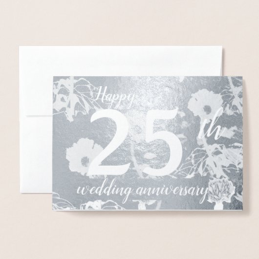 Zilverfolie Bloemen 25e bruiloft Jubileum Blank Folie Kaarten (Voorkant met envelop)