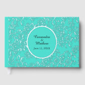 Zilverfolie Daisies Bloemen Turquoise bruiloft Gastenboek (Voorkant)