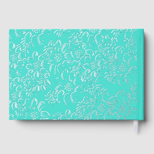 Zilverfolie Daisies Bloemen Turquoise bruiloft Gastenboek (Achterkant)