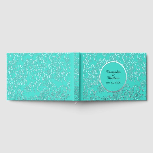 Zilverfolie Daisies Bloemen Turquoise bruiloft Gastenboek