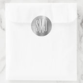 Zilverfolie Drieletterig Monogram Ronde Sticker (Tas)