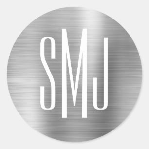 Zilverfolie Drieletterig Monogram Ronde Sticker