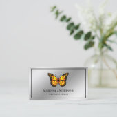 Zilverfolie Elegante Oranje Monarch Butterfly Visitekaartje (Staand voorkant)