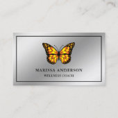 Zilverfolie Elegante Oranje Monarch Butterfly Visitekaartje (Voorkant)