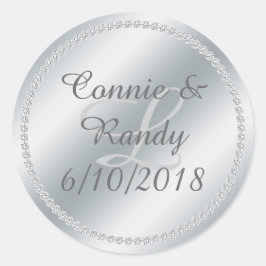 Zilverfolie en Diamant Monogram Bruiloft Sticker