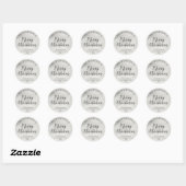 Zilverfolie en grijze script Kerstmis Ronde Sticker (Vel)