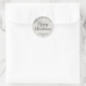 Zilverfolie en grijze script Kerstmis Ronde Sticker (Tas)