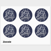 Zilverfolie en marineblauw Let it Snow Script Holi Ronde Sticker (Vel)