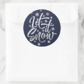 Zilverfolie en marineblauwe Let it Snow Script-vak Ronde Sticker (Tas)