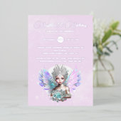 Zilverfolie fee prinses roos bloem iriserend folie uitnodiging (Staand Voorkant)