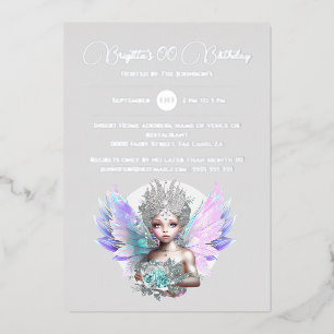 Zilverfolie fee prinses roos bloemige iriserende folie uitnodiging