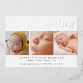 Zilverfolie Foto Collage Geboorteaankondiging Folie Uitnodiging (Voorkant)