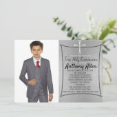 Zilverfolie Foto Eerste Heilige Communie Kaart (Staand voorkant)