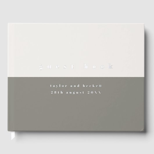 Zilverfolie Grijs Kleurenblok Eenvoudige Huwelijk Gastenboek (Voorkant)