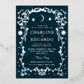 Zilverfolie Hemelse Gotische bruiloft Folie Uitnodiging (Voorkant)