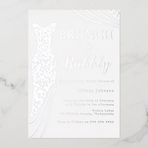 Zilverfolie jurk bruidsuitnodiging brunch & bubbel folie uitnodiging